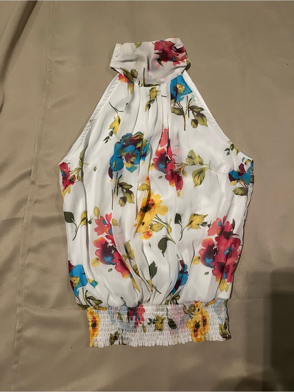 Cato White Halter Tank Top with Multicolor Floral Print